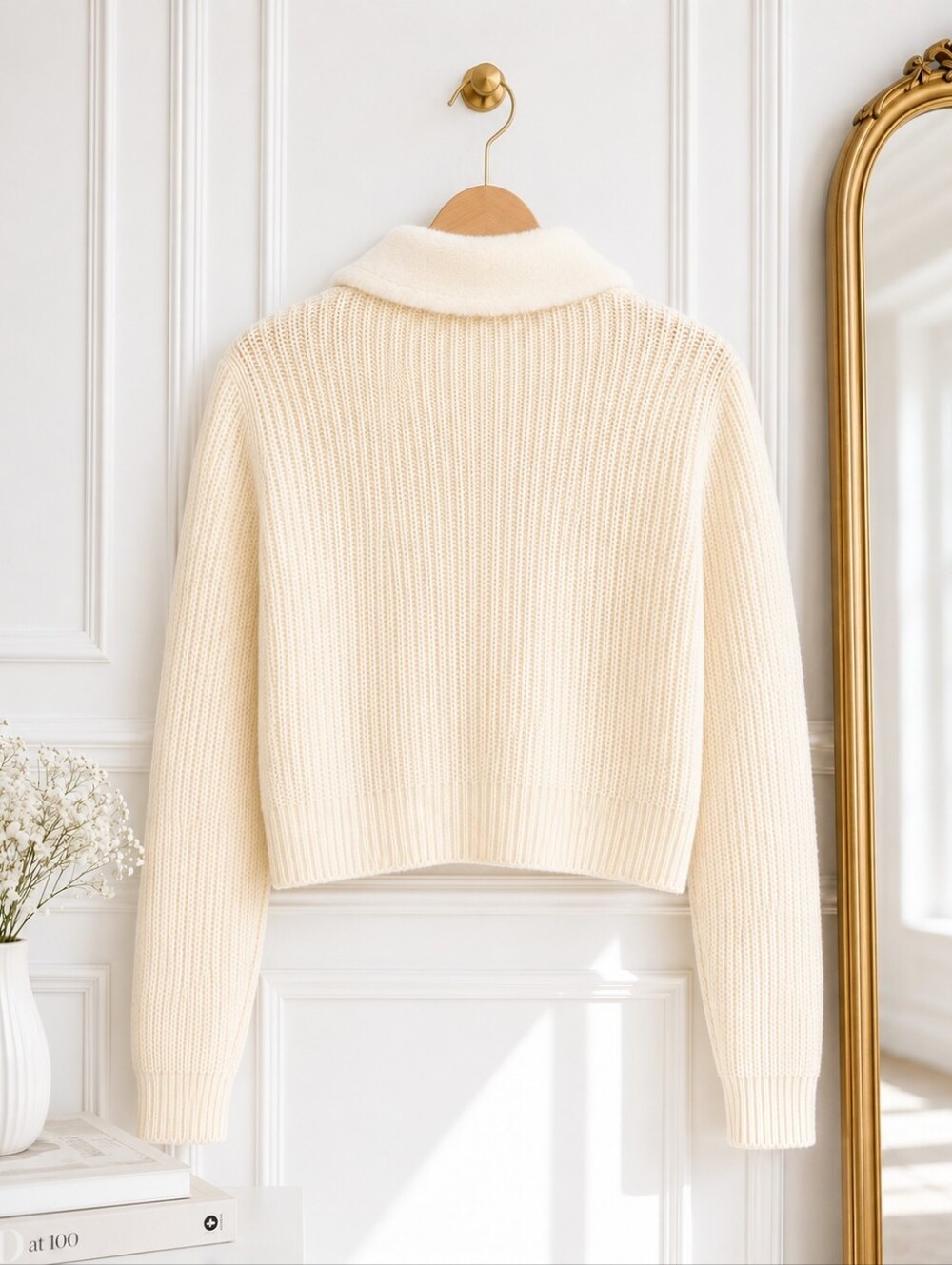 Planet Gold Ivory Cable Knit Cardigan Sweater w/ Faux Fur Collar | Size L - Picture 6 of 8